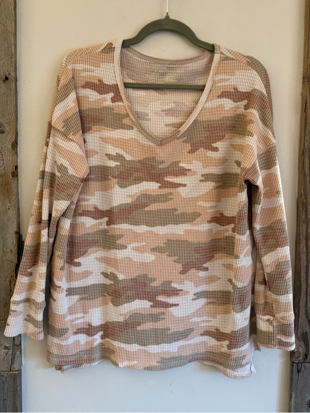 American Eagle Outfitters Waffle Knit Camo Long Sleeve Top
